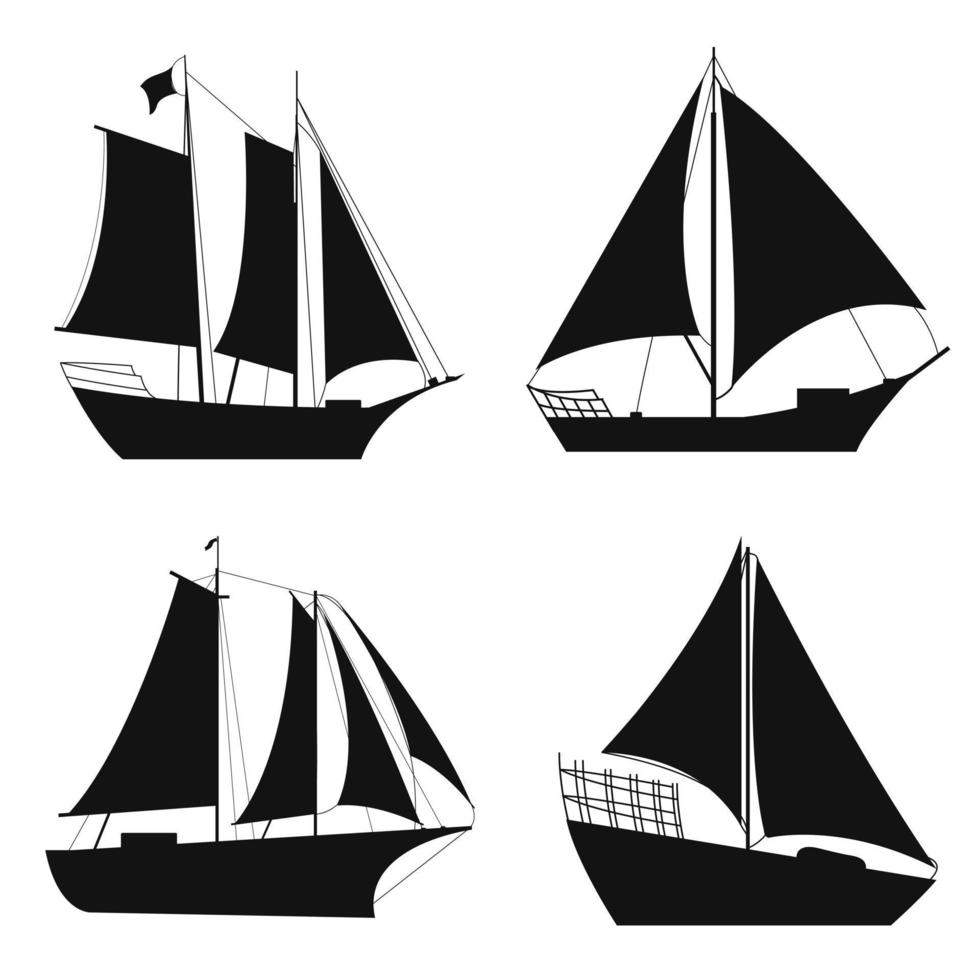 conjunto de silueta de barco. ilustración vectorial vector