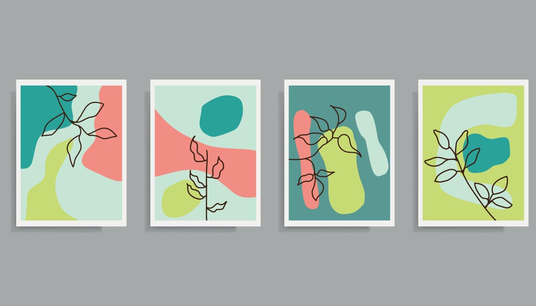 Hand drawn flat design boho wall art four canvas wall decor vector