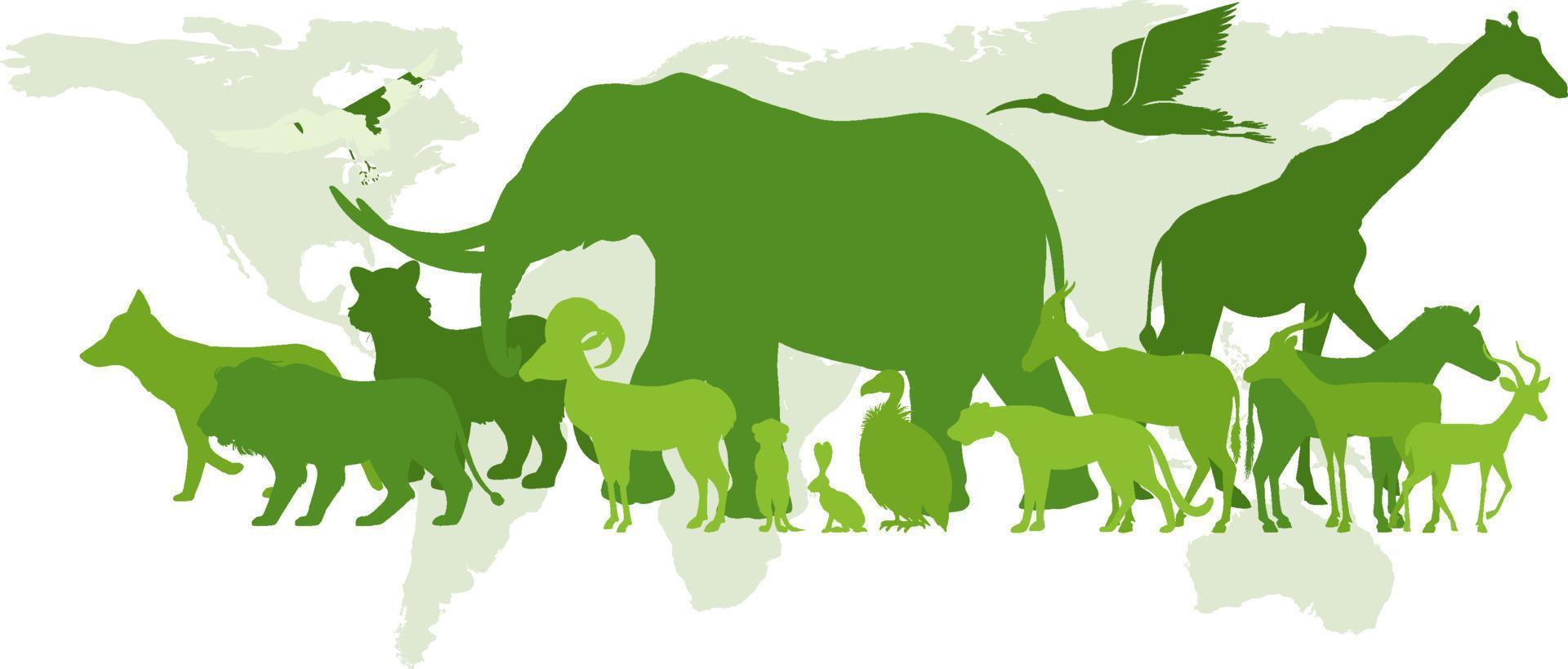 Green silhouette of wild animals vector