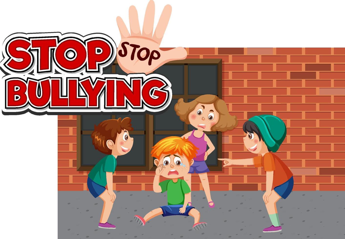 Stop bullying text with school kids vector