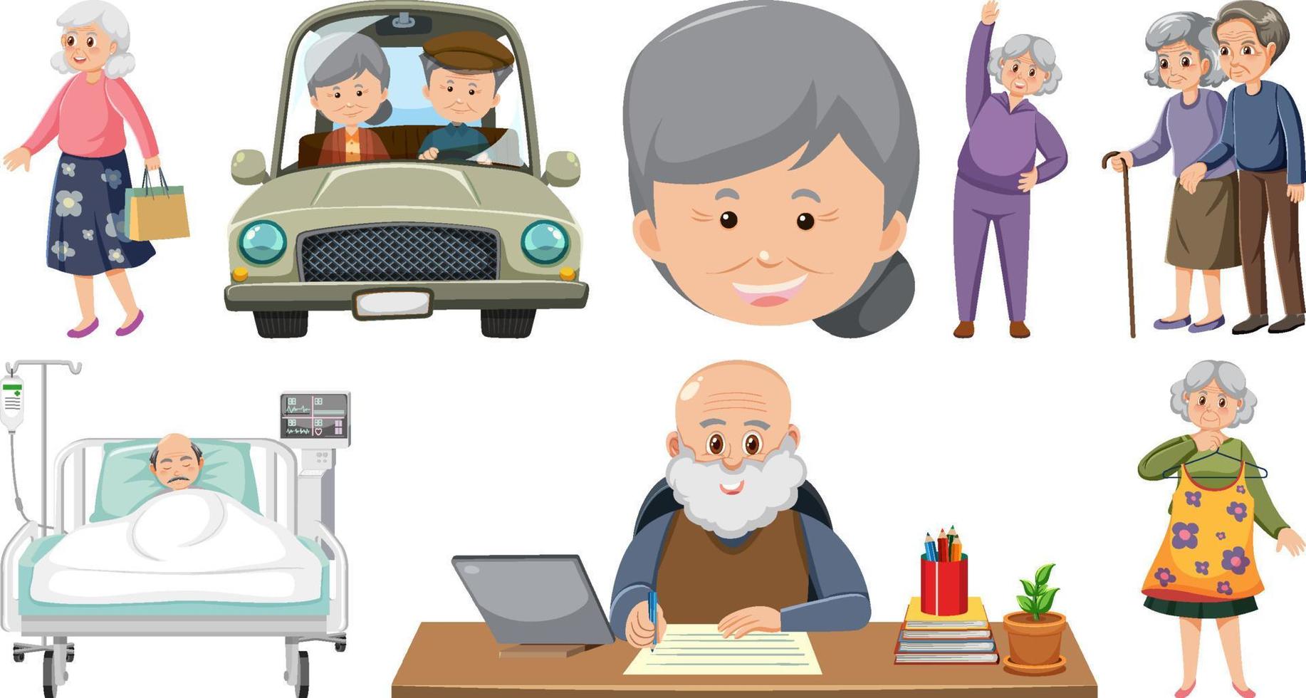 Collection of elderly people icons vector