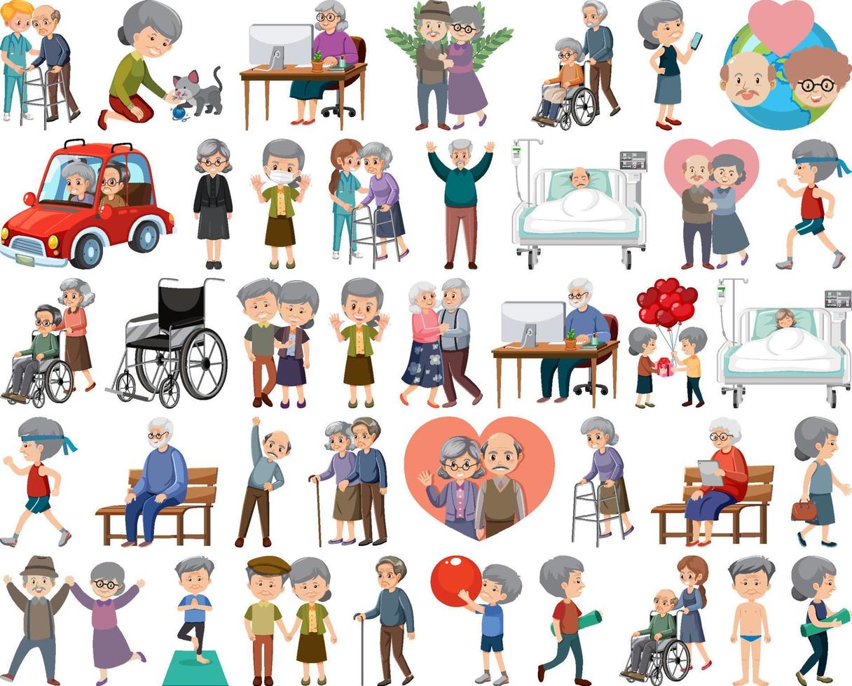 Collection of elderly people icons vector