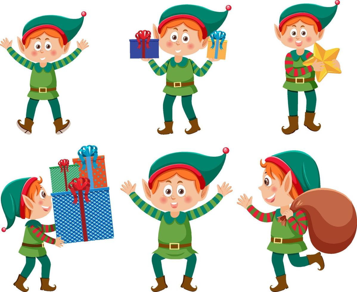 Christmas elves cartoon characters set vector