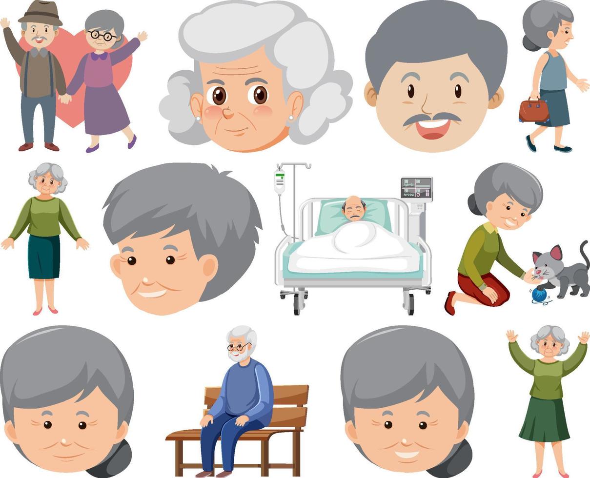 Collection of elderly people icons vector