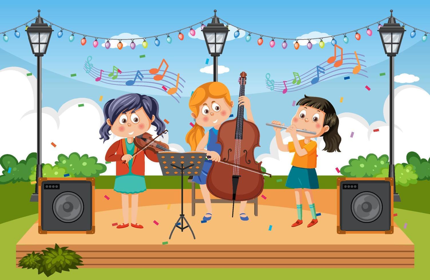 Children playing music in the park vector