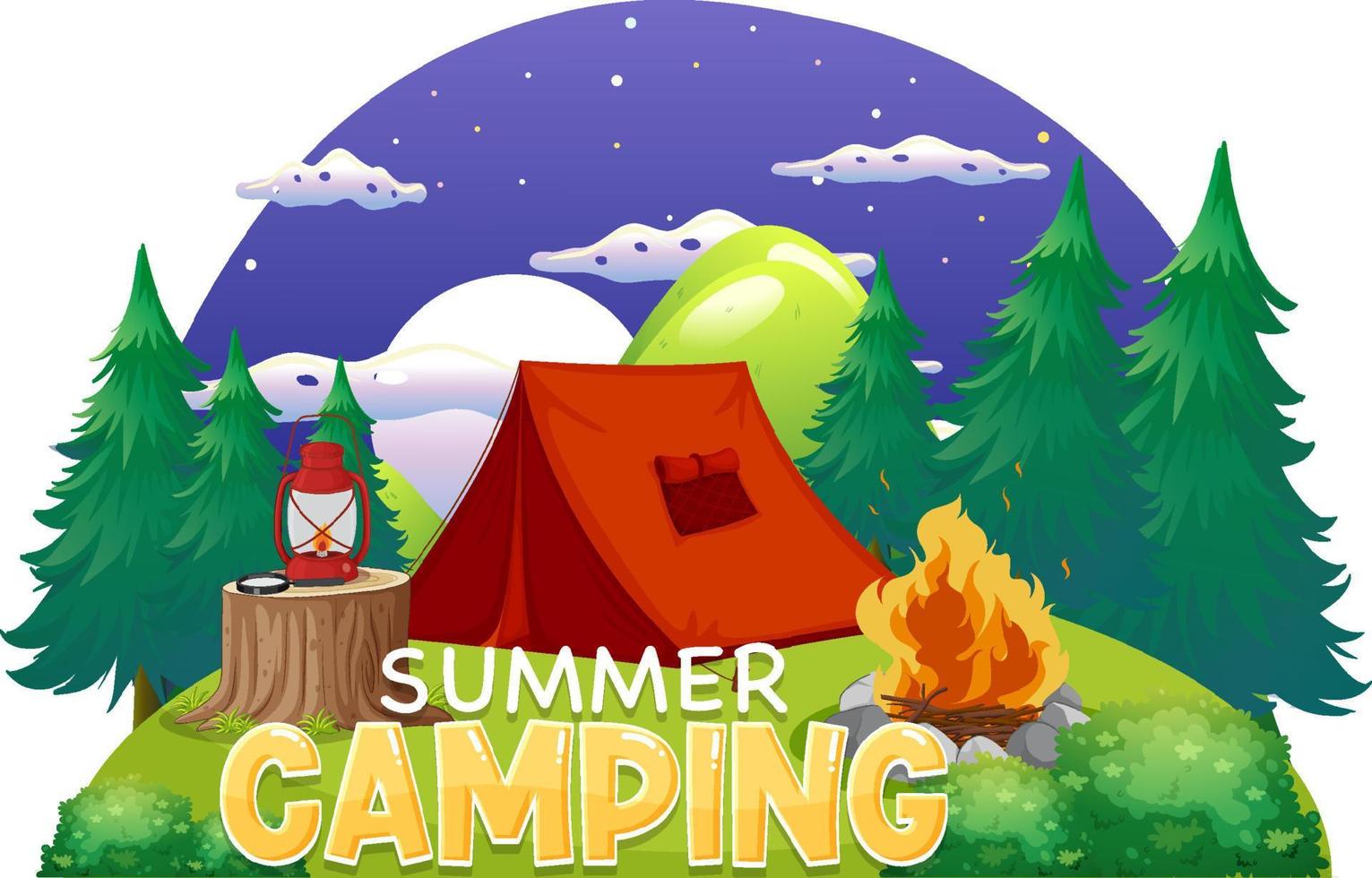 Camping tent with summer camping text vector