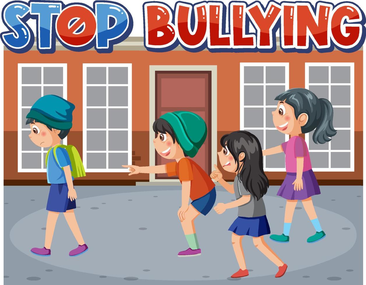 Stop bullying text with school kids vector