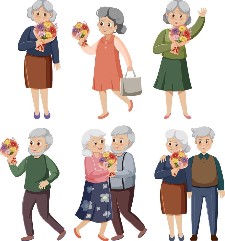 Elderly people isolated set vector