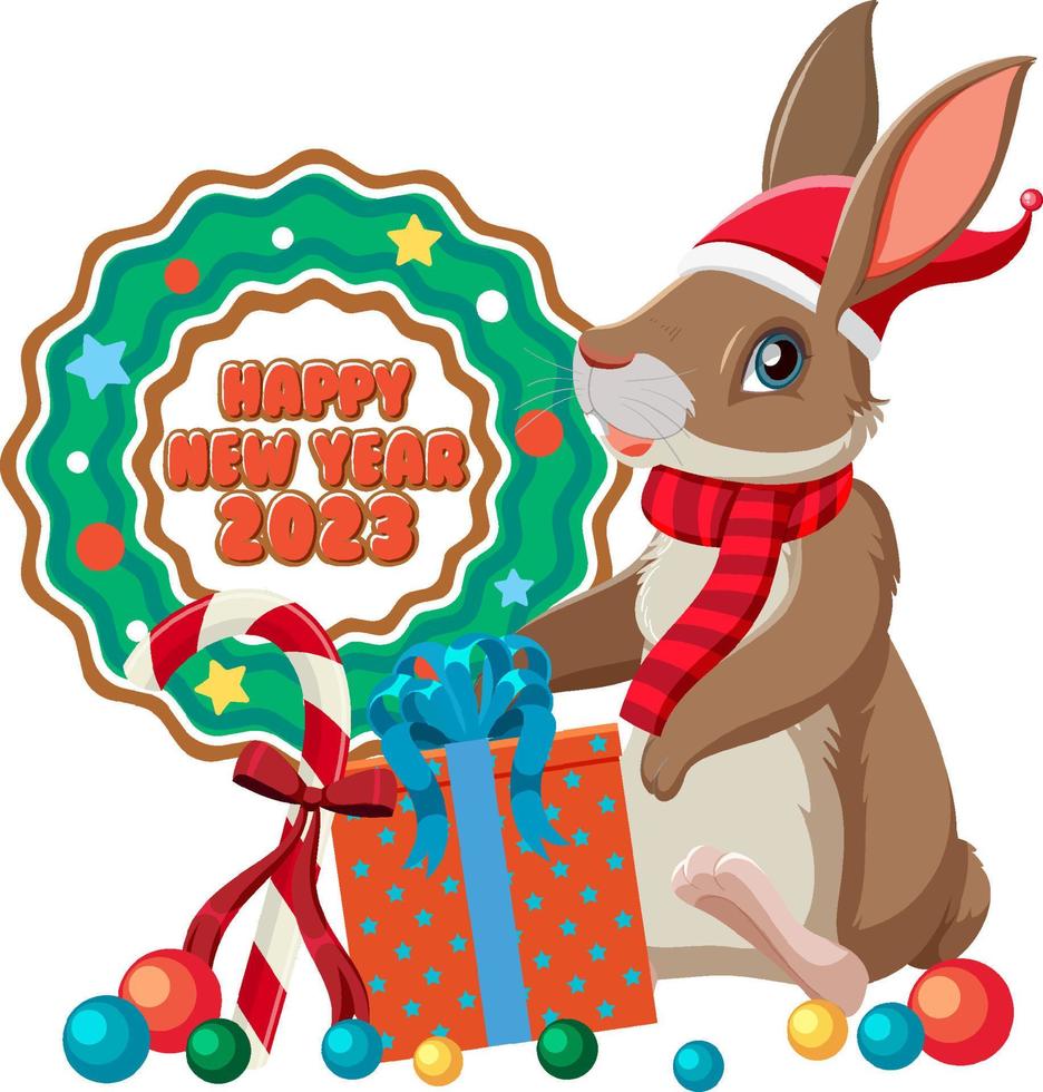 Happy New Year 2023 with cute rabbit vector