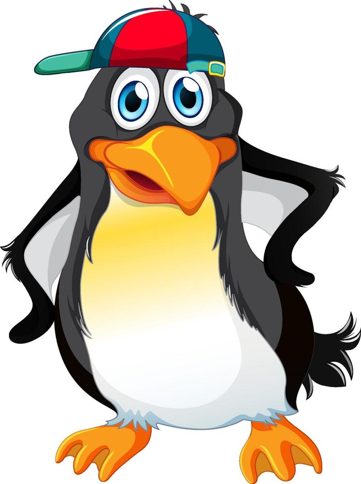 lindo personaje de dibujos animados de pingüinos con gorra sobre fondo blanco vector