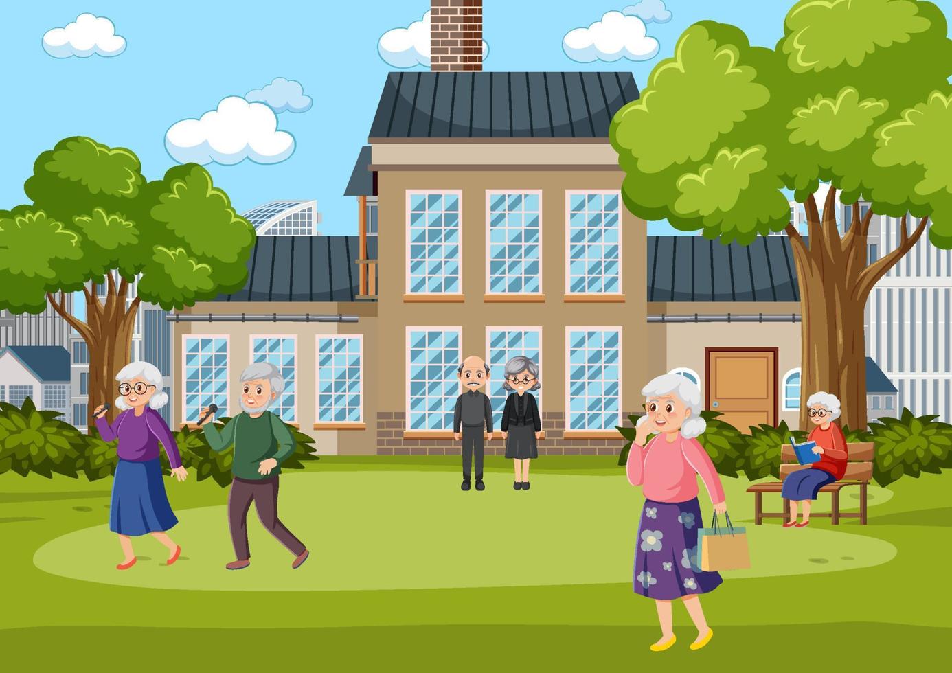 Elderly people relaxing in park vector