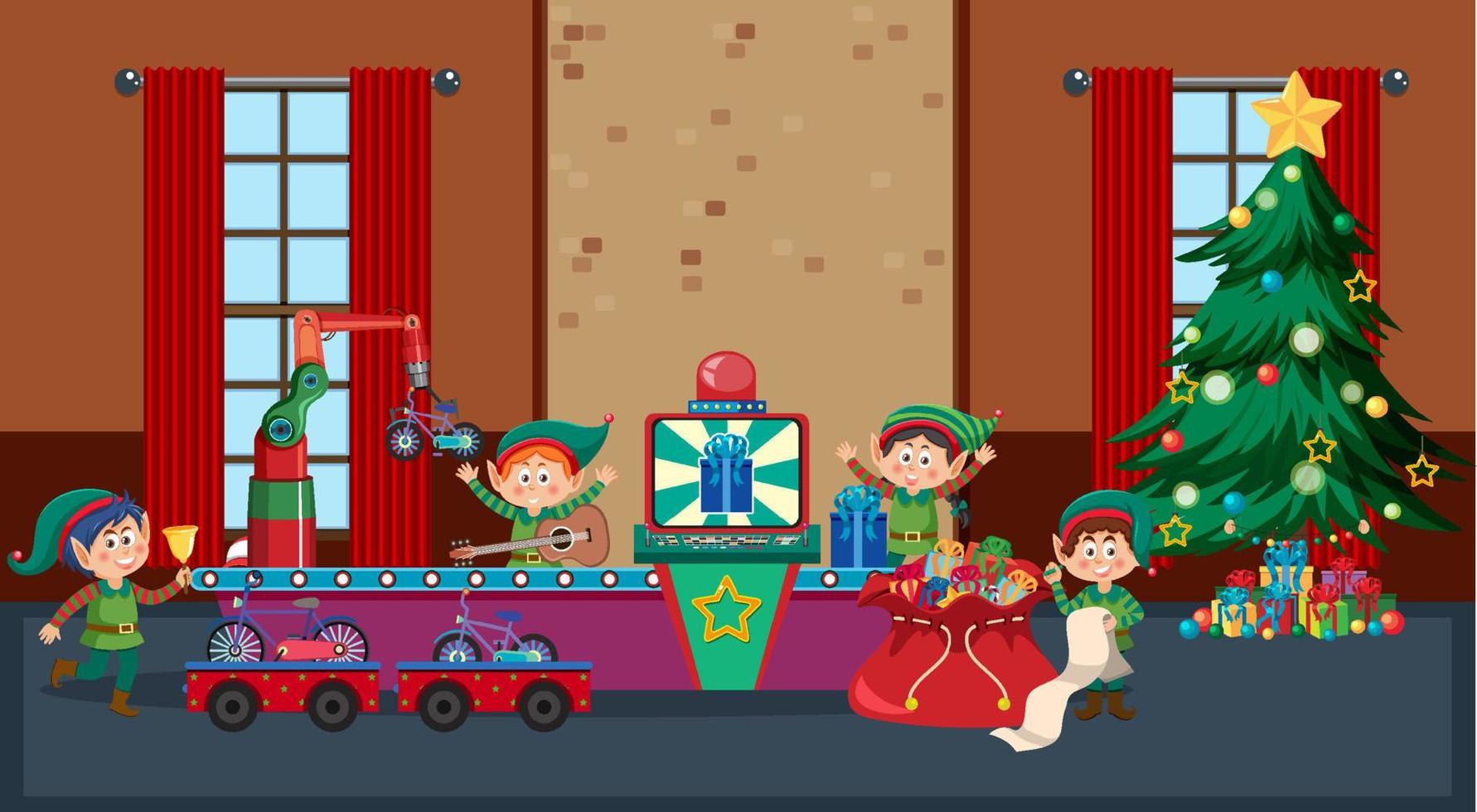 Elves making Christmas presents vector
