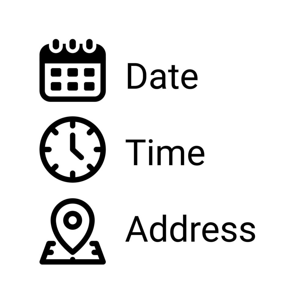 Date, Time, Address or Place Icons Symbol vector