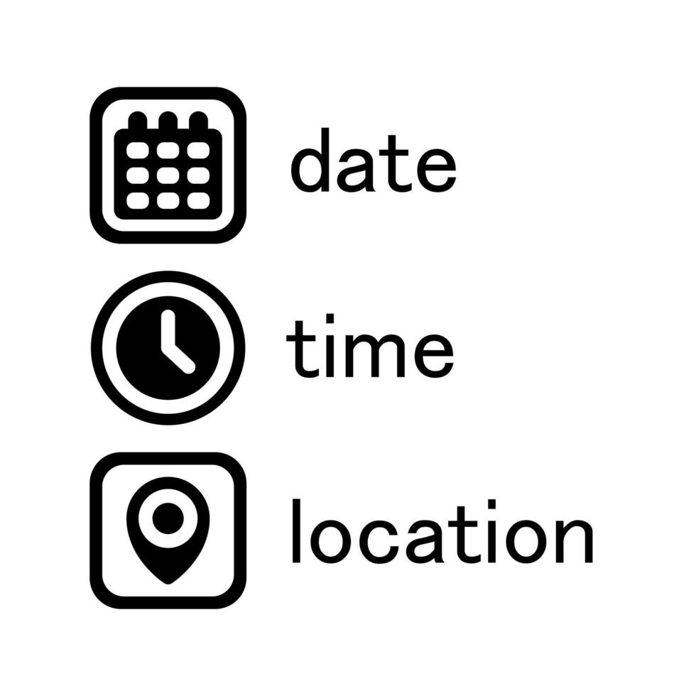 Date, Time, Address or Place Icons Symbol vector