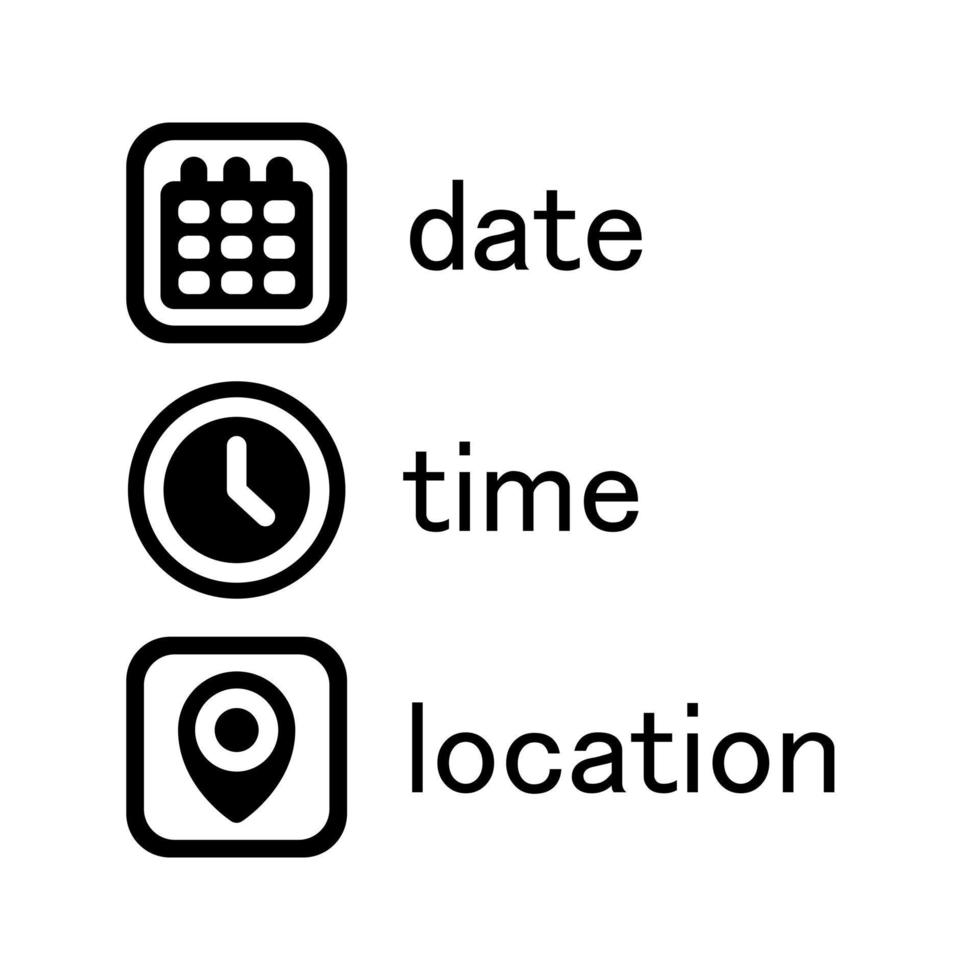 Date, Time, Address or Place Icons Symbol vector