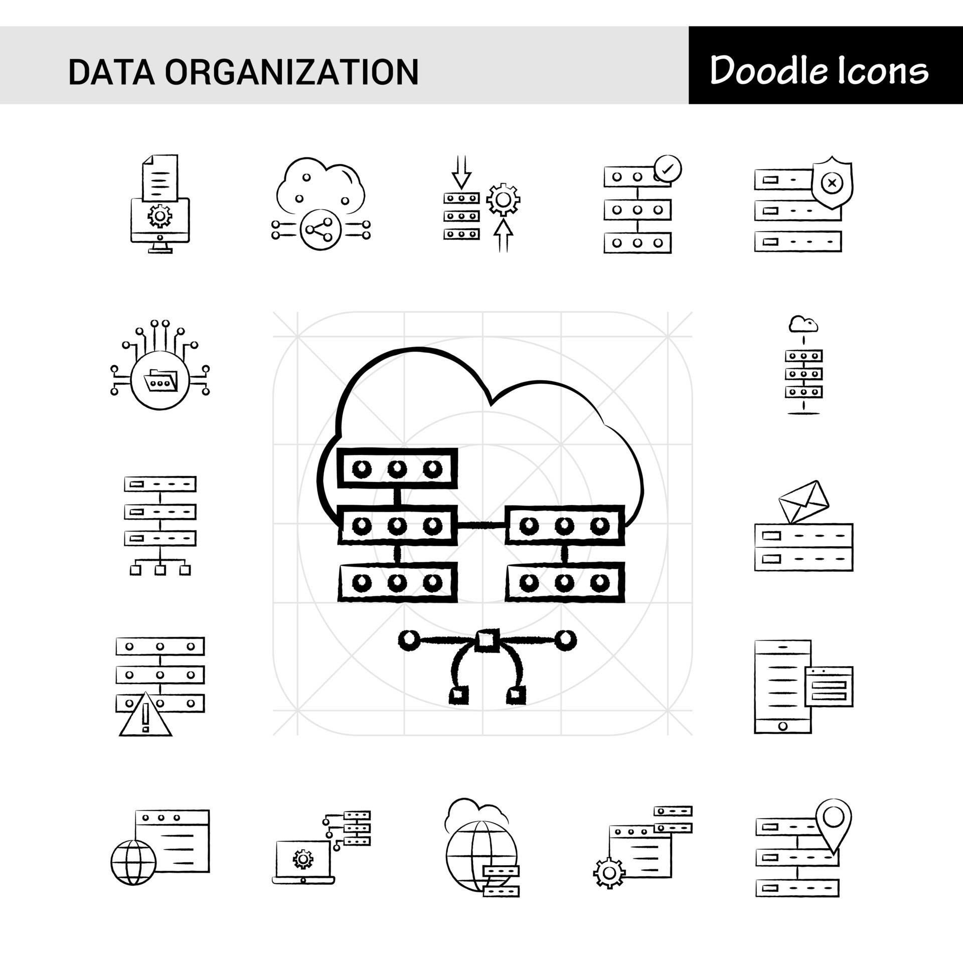 Set of 17 Data Organization handdrawn icon set 14008255 Vector Art at ...