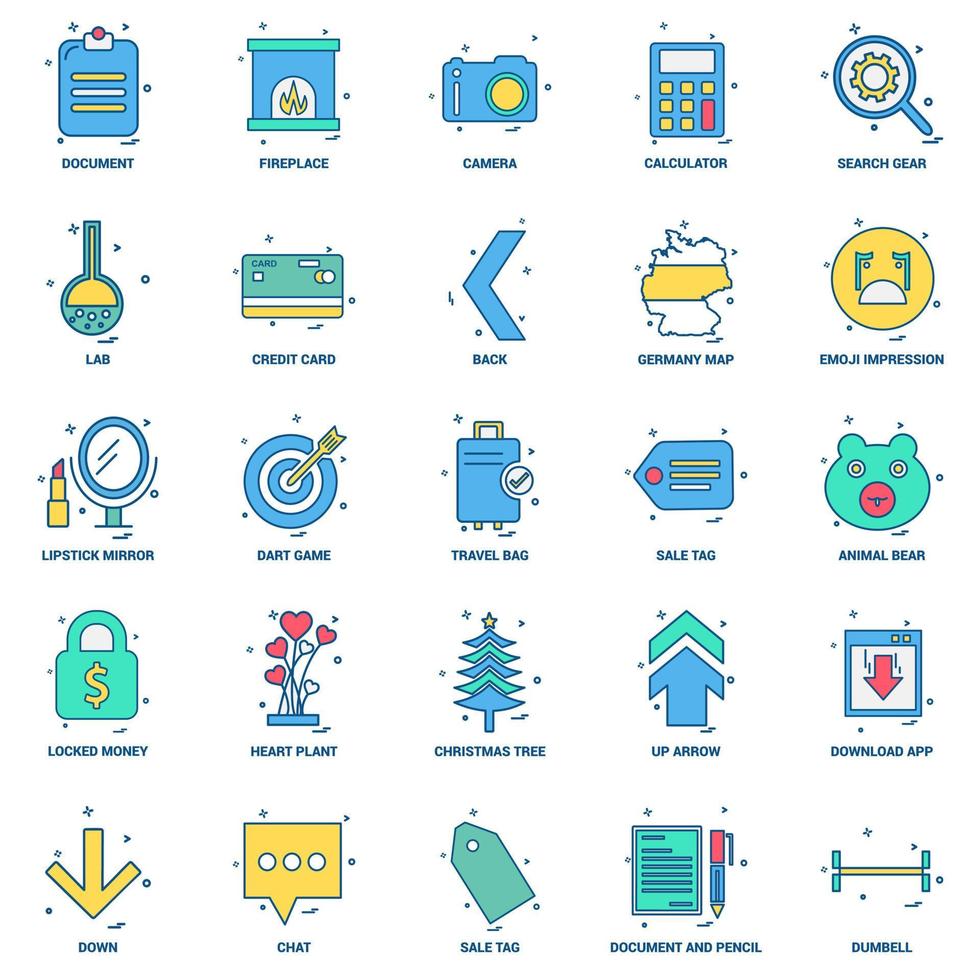 25 Business Concept Mix Flat Color Icon set vector