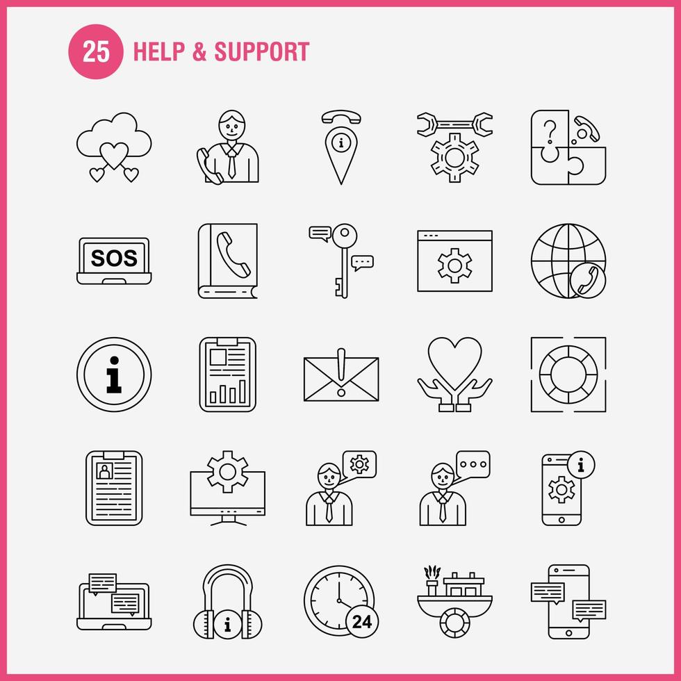 Help And Support Line Icon for Web Print and Mobile UXUI Kit Such as Setting Gear Seo Mobile Information Setting Seo Board Pictogram Pack Vector