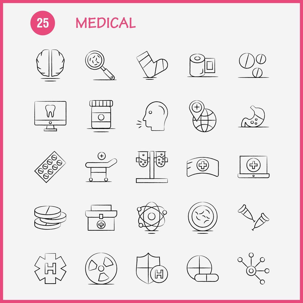 iconos médicos dibujados a mano establecidos para infografías kit uxui móvil y diseño de impresión incluyen jeringa de goteo jeringa de medicina médica inyección médica colección de salud logotipo infográfico moderno an vector