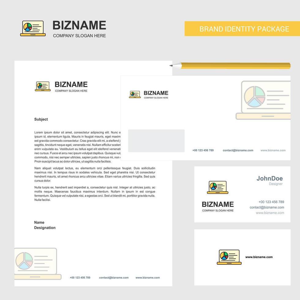 Presentation on laptop Business Letterhead Envelope and visiting Card Design vector template