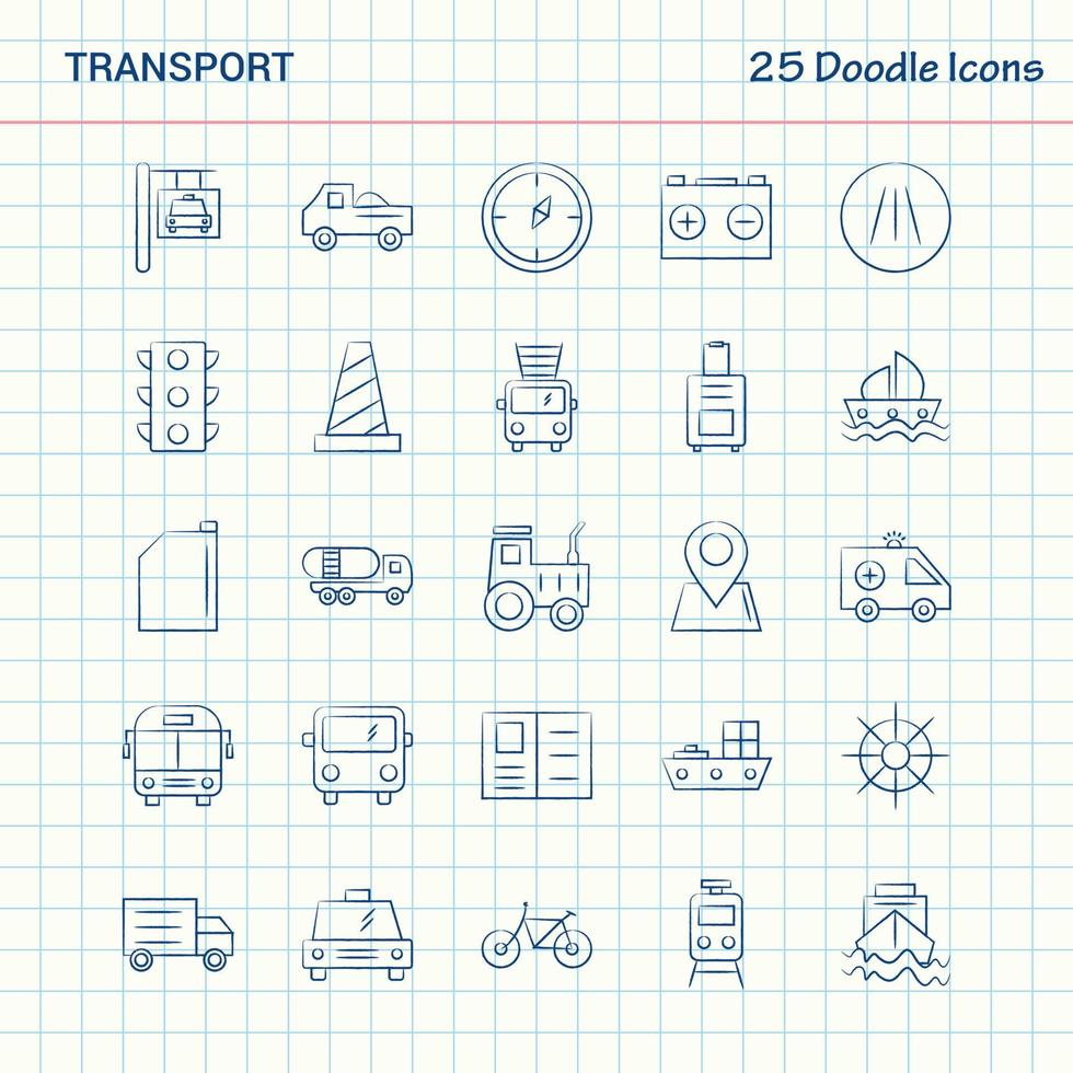 transporte 25 iconos de doodle conjunto de iconos de negocios dibujados a mano vector