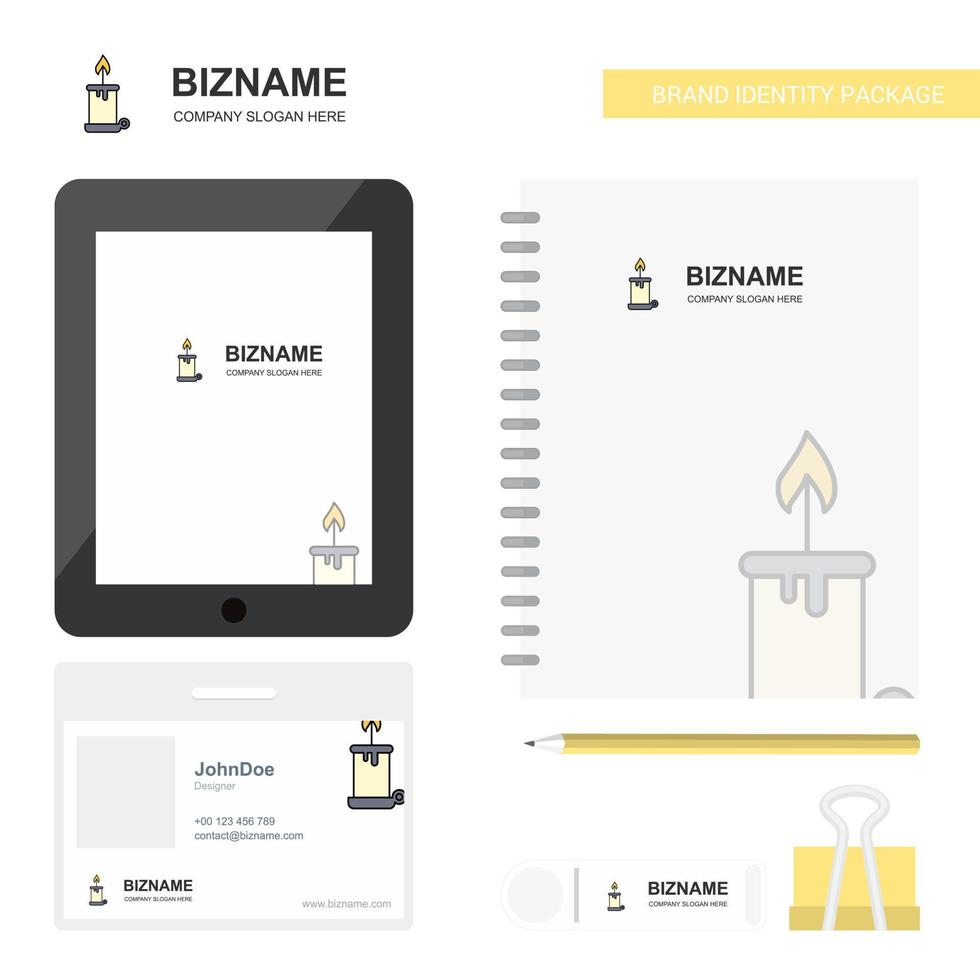 Candle Business Logo Tab App Diary PVC Employee Card and USB Brand Stationary Package Design Vector Template