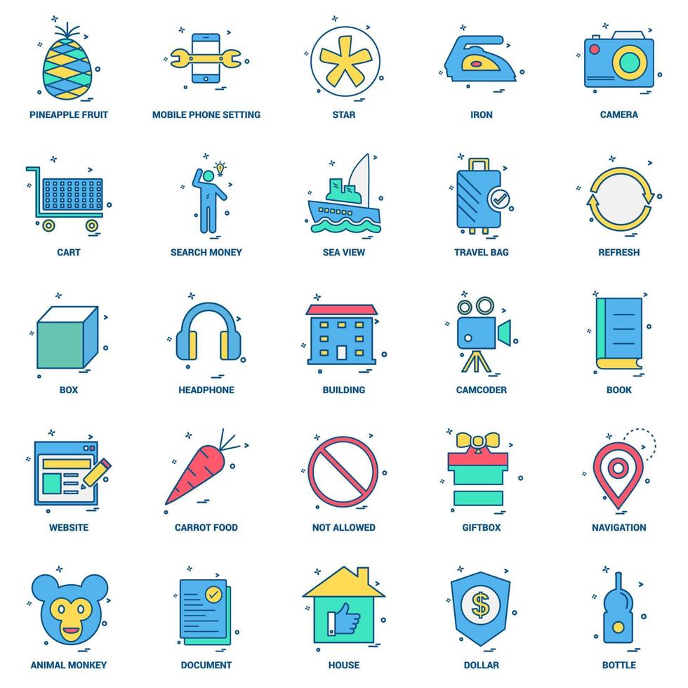 25 Business Concept Mix Flat Color Icon set vector