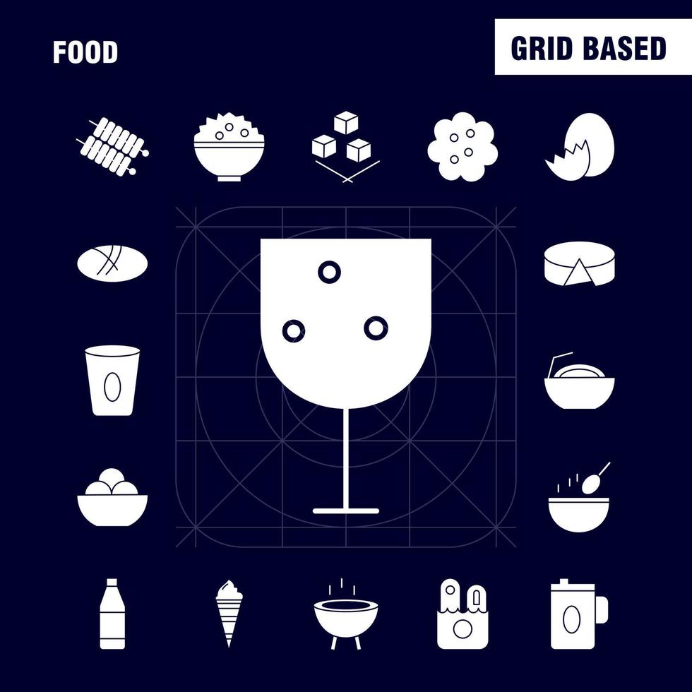 los iconos de glifo sólido de alimentos establecidos para infografías kit de uxui móvil y el diseño de impresión incluyen bebida jugo comida comida parrilla cocina comida comida colección moderno logotipo infográfico y pictograma vect vector