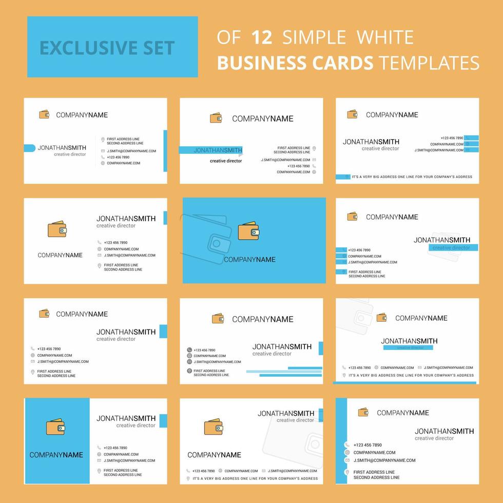 Set of 12 Wallet Creative Busienss Card Template Editable Creative logo and Visiting card background vector