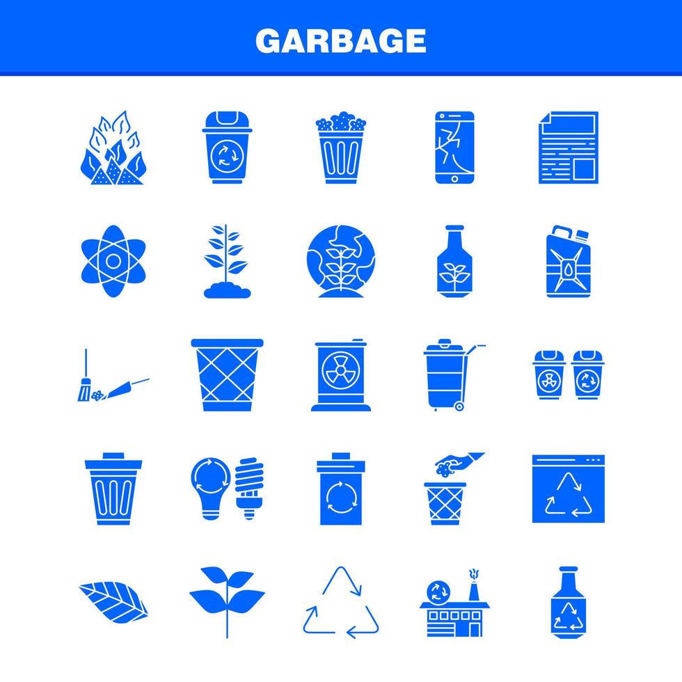 Garbage Solid Glyph Icon for Web Print and Mobile UXUI Kit Such as Atom Energy Power Green Bottle Arrow Energy Recycle Pictogram Pack Vector