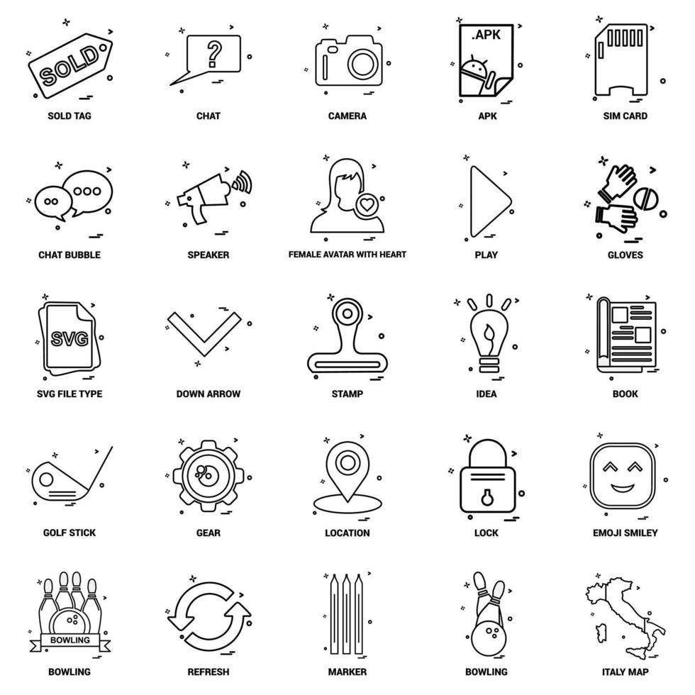 25 conjunto de iconos de línea de mezcla de concepto de negocio vector