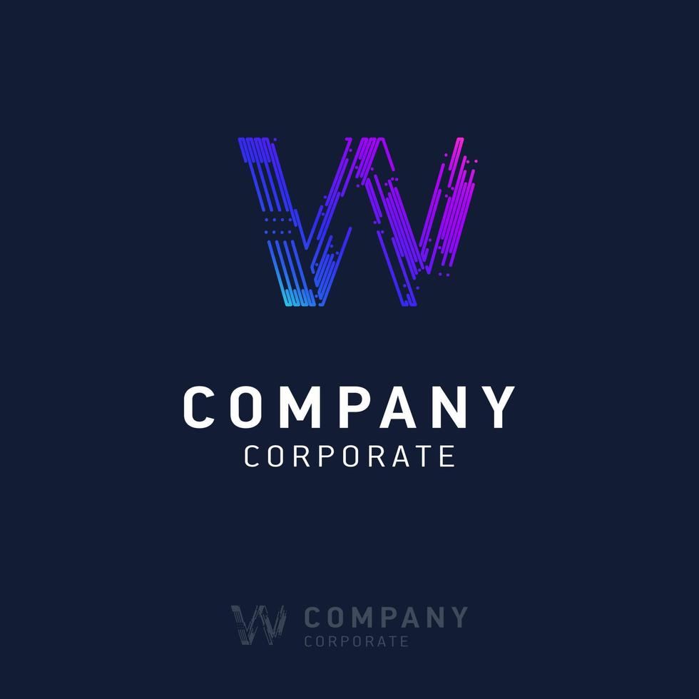 W company logo design with visiting card vector