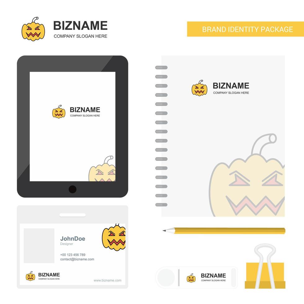 Pumpkin Business Logo Tab App Diary PVC Employee Card and USB Brand Stationary Package Design Vector Template