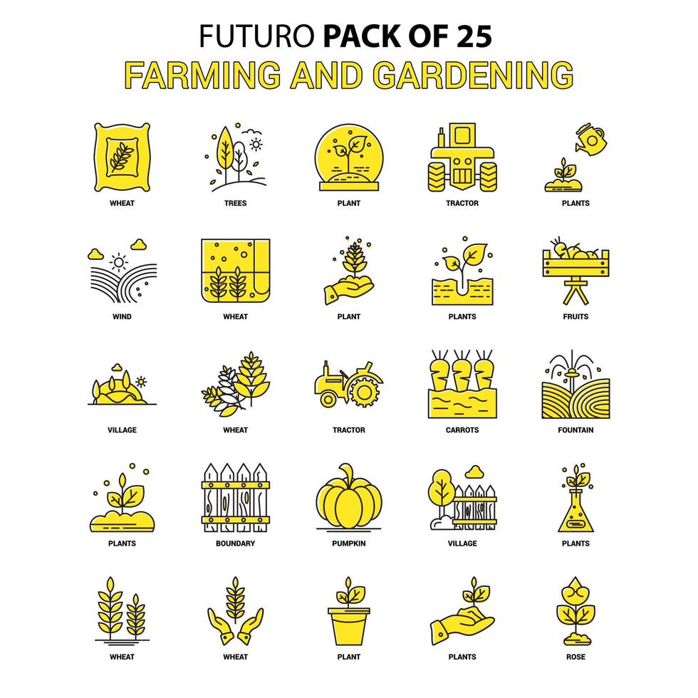 Farming and Gardening Icon Set Yellow Futuro Latest Design icon Pack vector