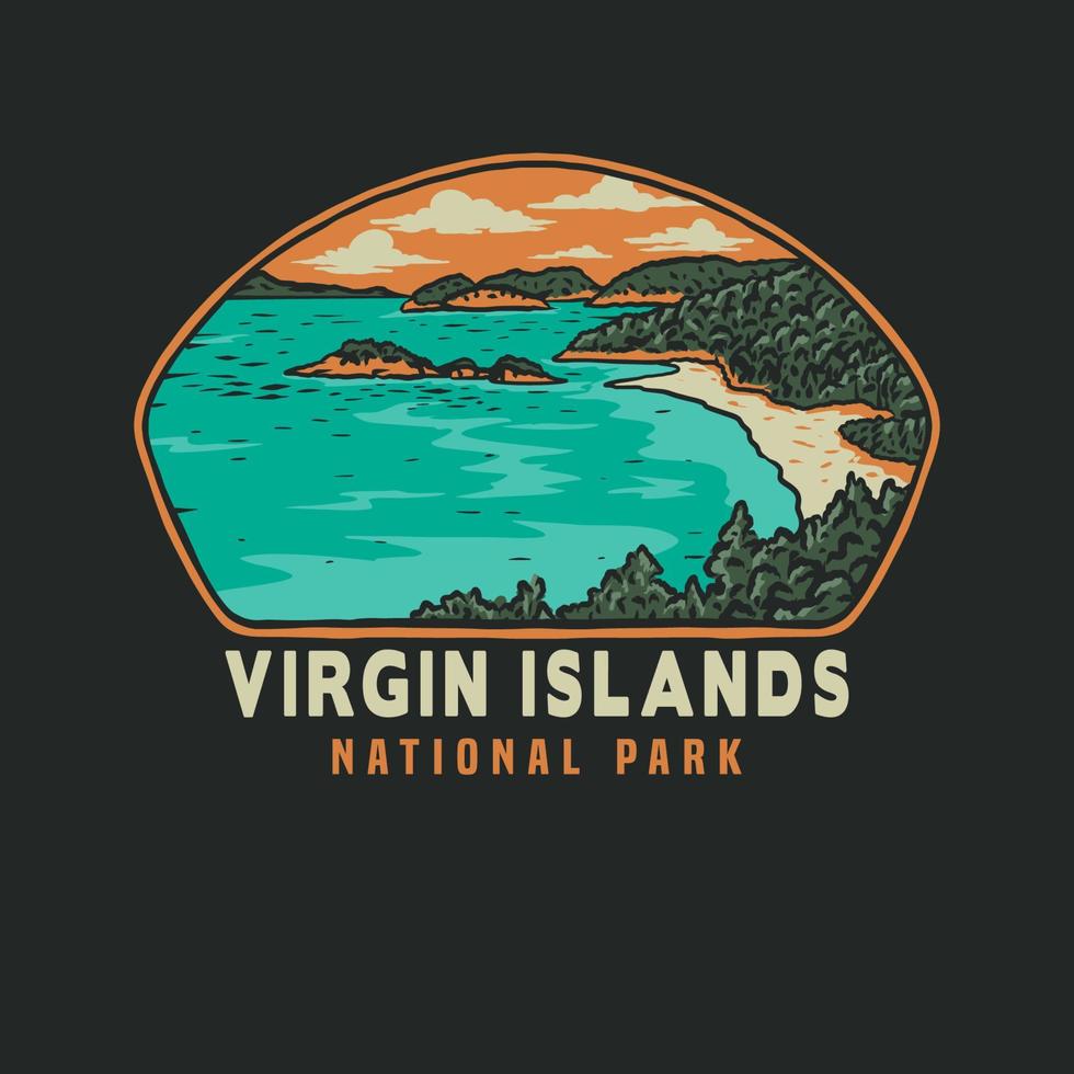 Emblem sticker patch logo illustration of Virgin Islands National park, hand drawn line style with digital color, vector illustration