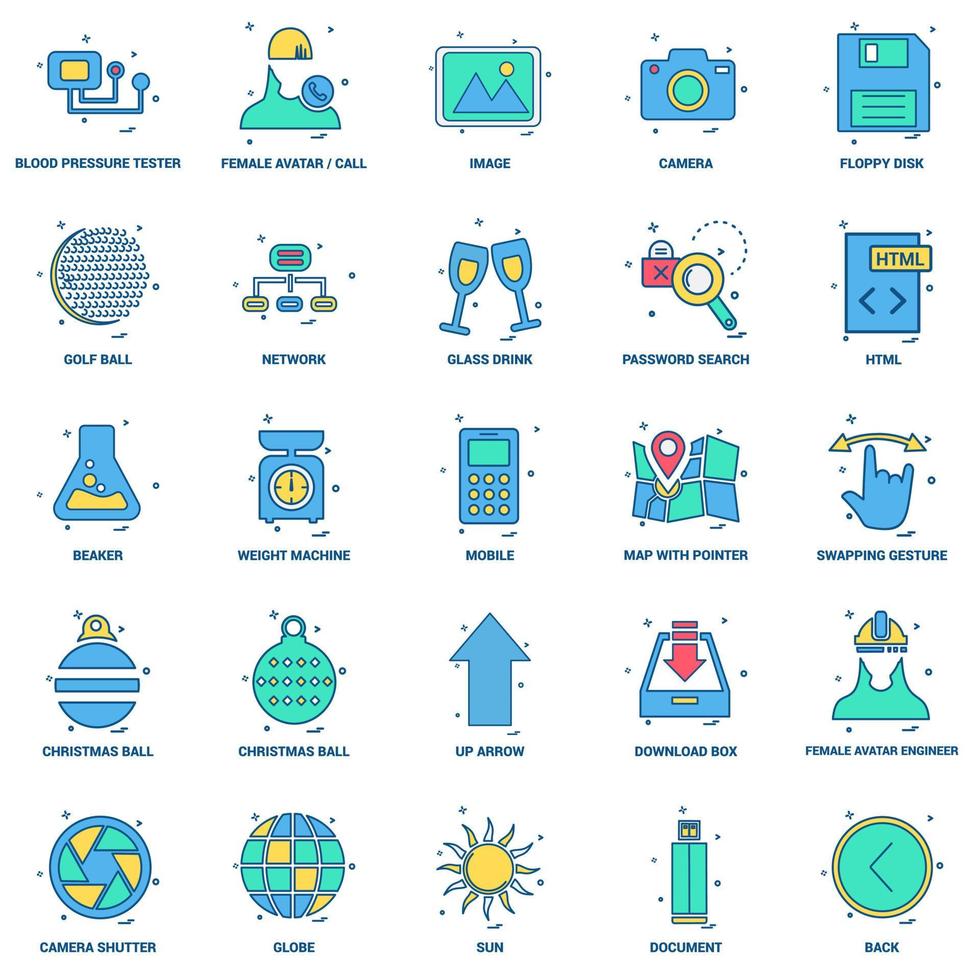 25 Business Concept Mix Flat Color Icon set vector