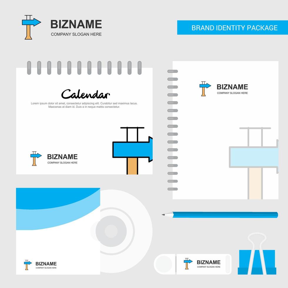 plantilla de calendario de logotipo de tablero de dirección diario de portada de cd y plantilla de vector de diseño de paquete estacionario de marca usb