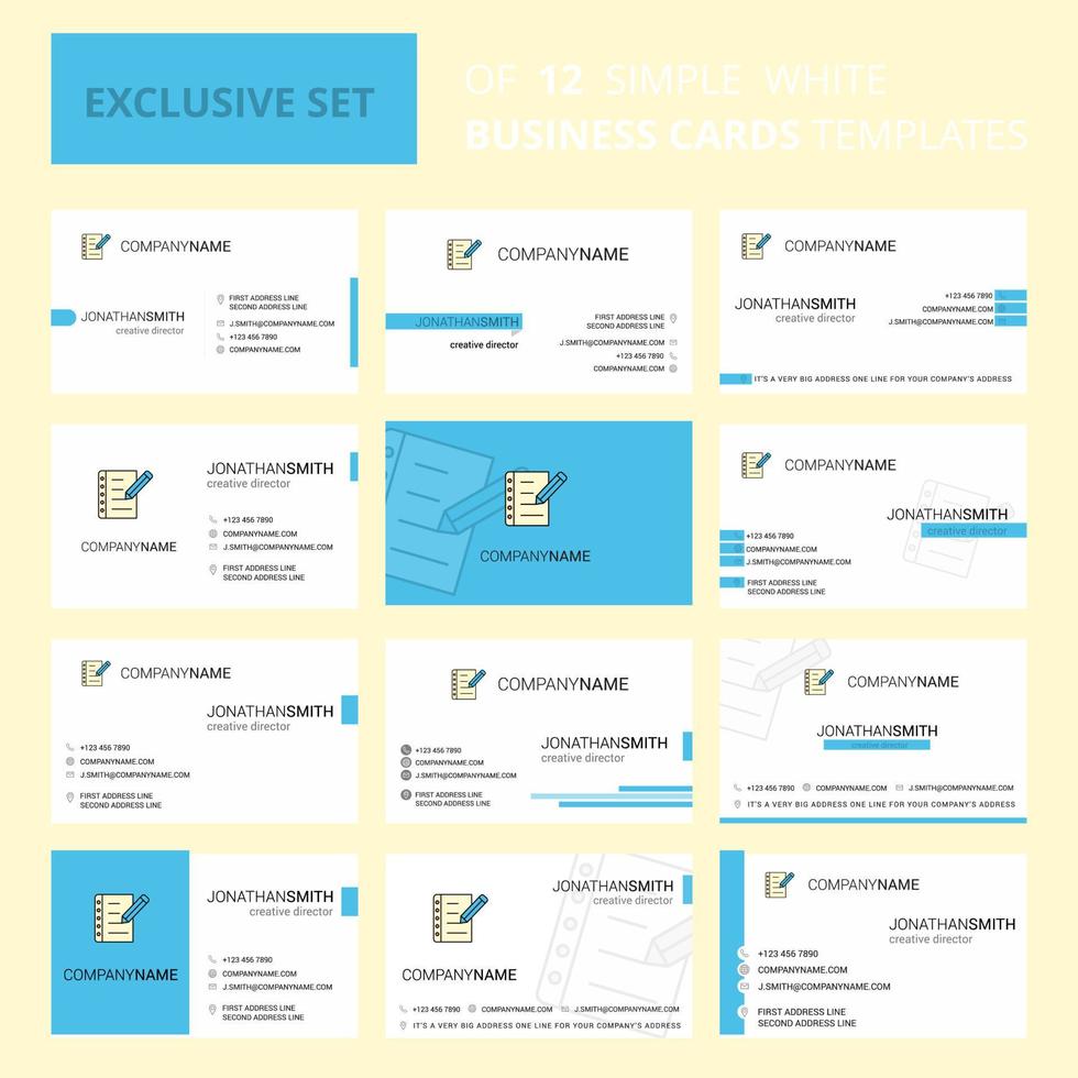 Set of 12 Writing on notes Creative Busienss Card Template Editable Creative logo and Visiting card background vector
