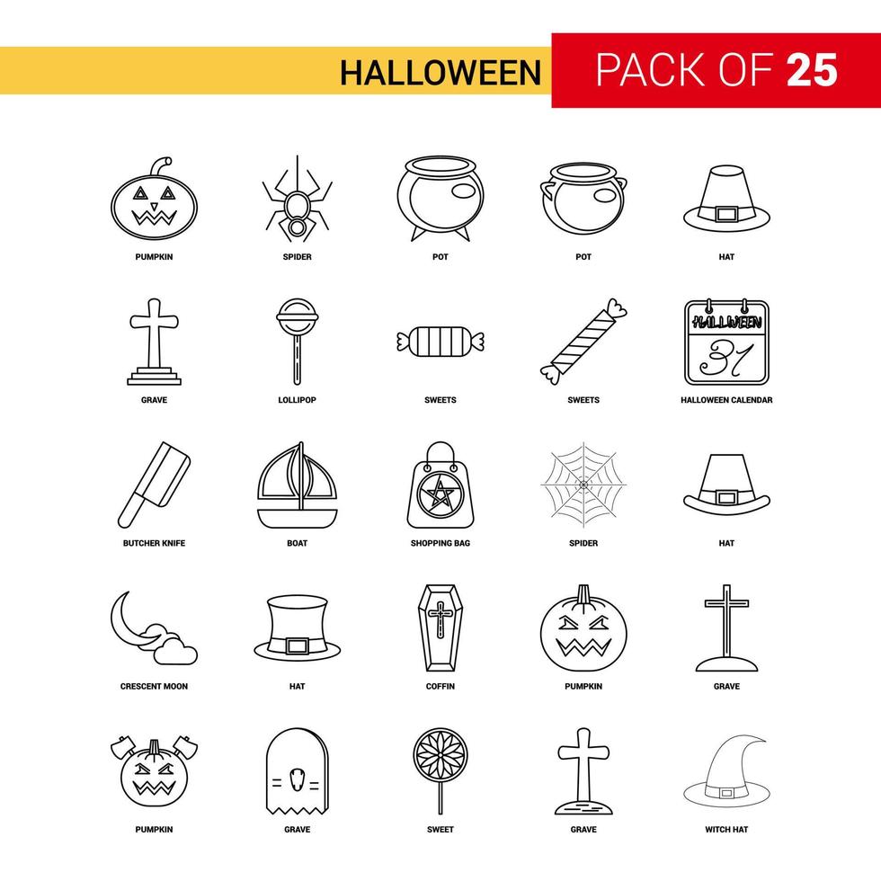 icono de línea negra de halloween 25 conjunto de iconos de esquema de negocios vector