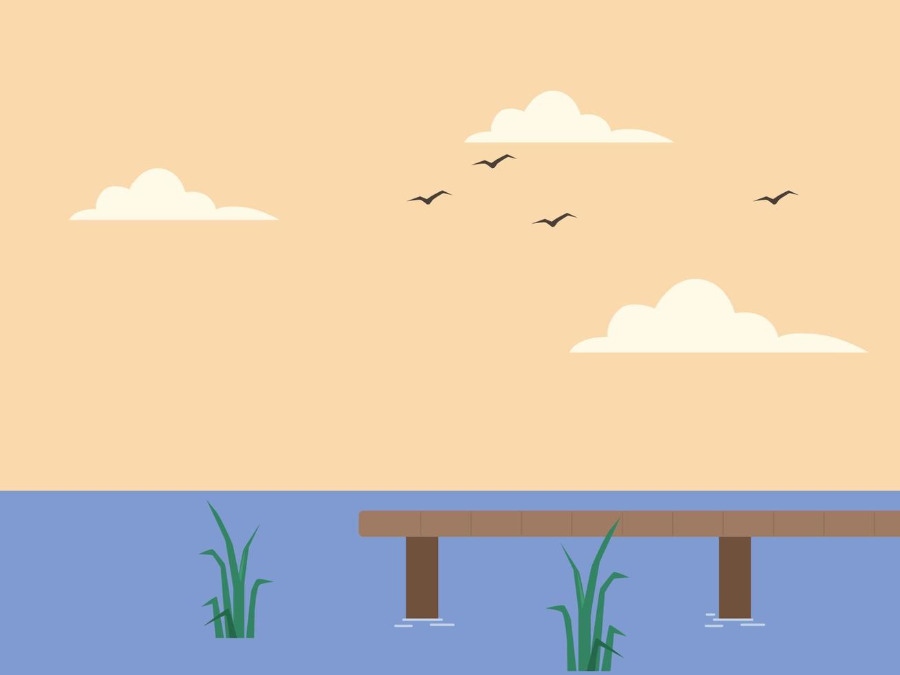 Blue lake with Wooden Jetty background vector