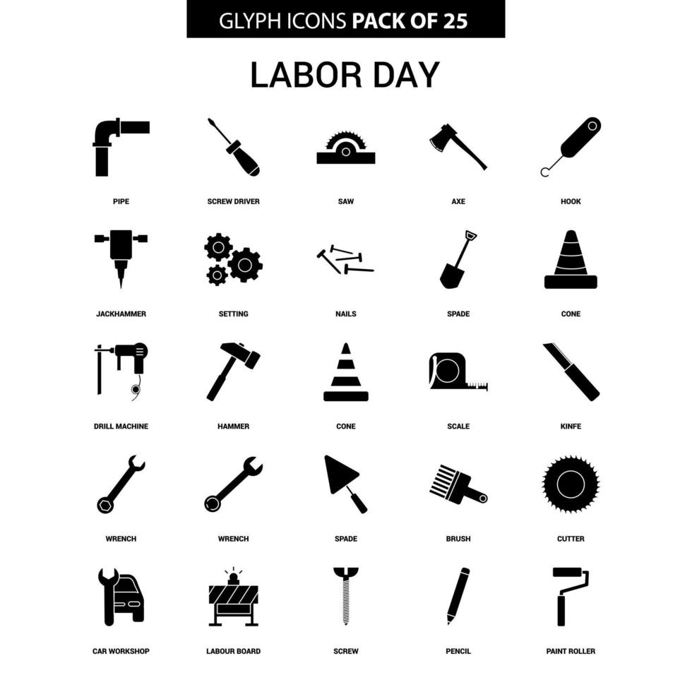 Labor day Glyph Vector Icon set