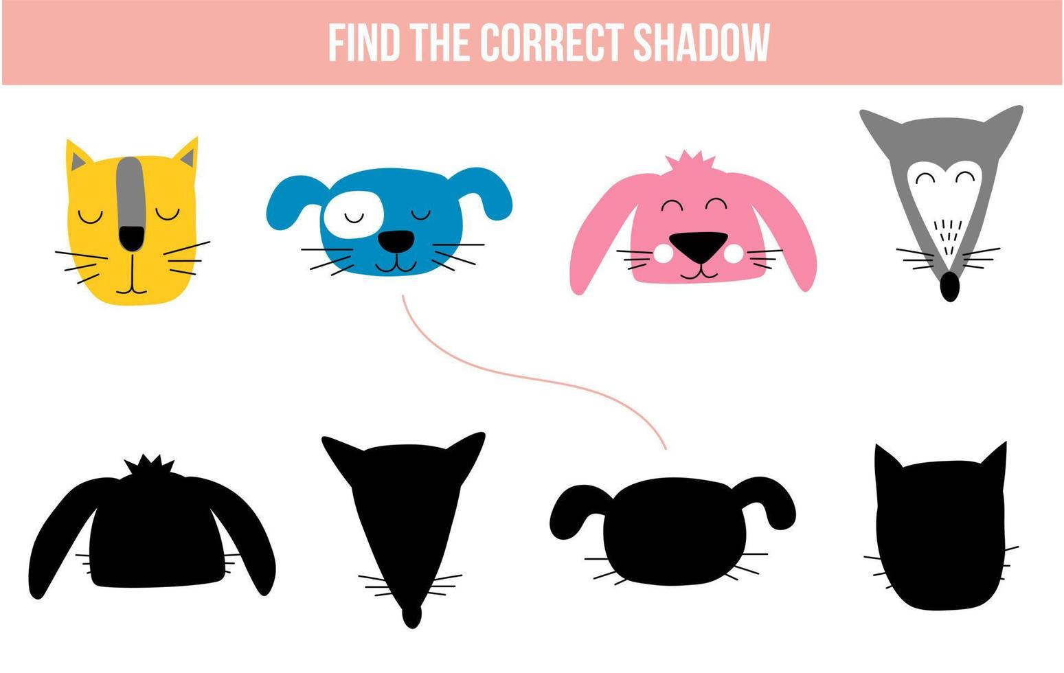 Shadow game with cute animals faces vector