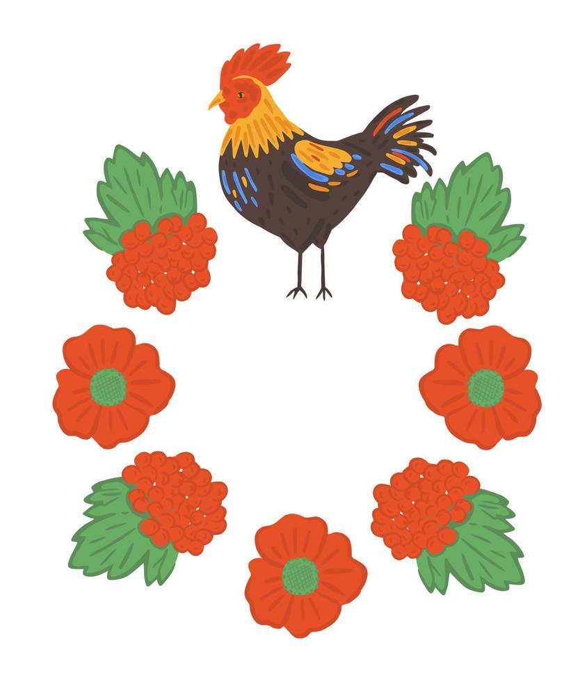 Ukrainian frame with cock and viburnum vector