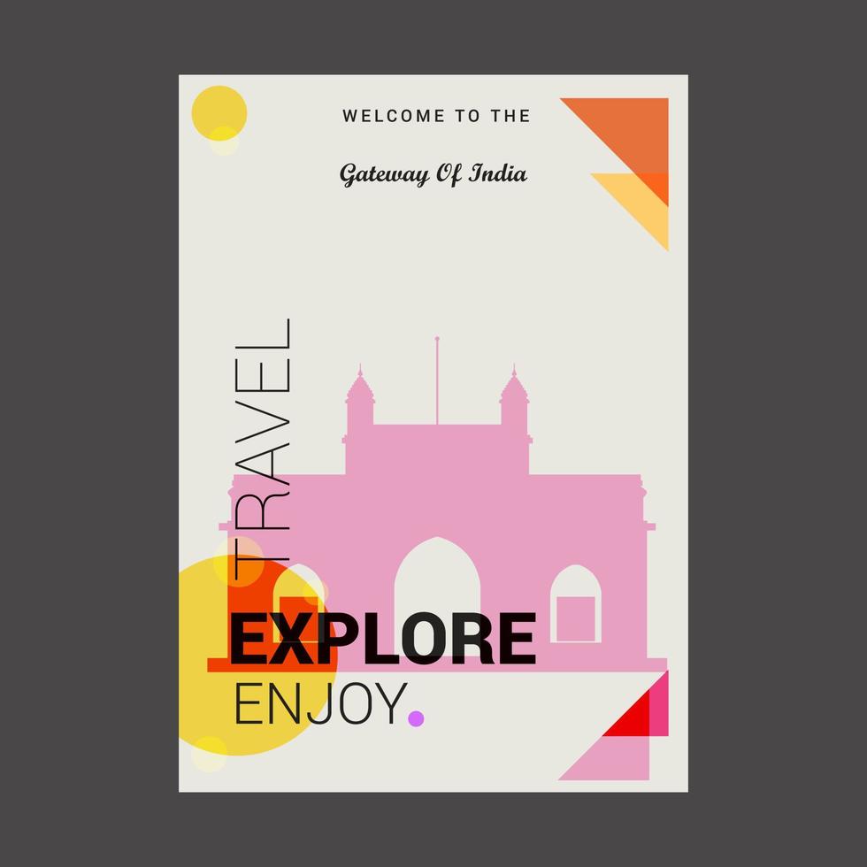 Welcome to The Gateway of India Maharashtra India Explore Travel Enjoy Poster Template vector
