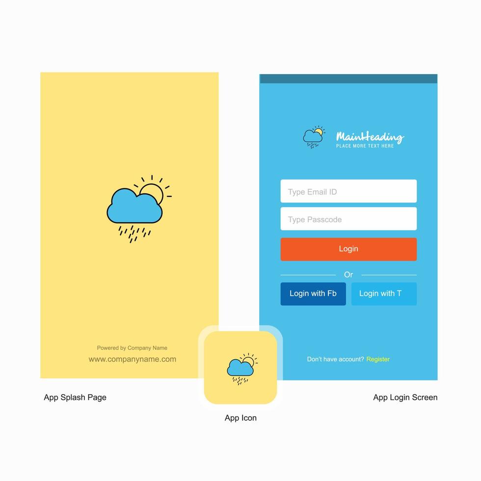 Company Raining Splash Screen and Login Page design with Logo template Mobile Online Business Template vector