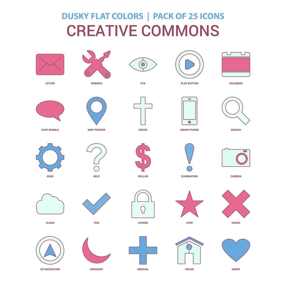 Creative Commons icon Dusky Flat color Vintage 25 Icon Pack vector