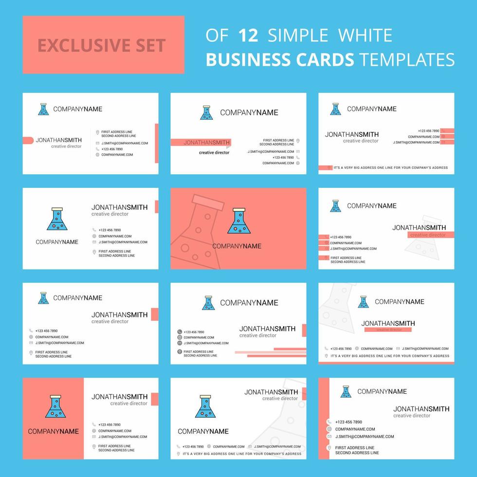 Set of 12 Beaker Creative Busienss Card Template Editable Creative logo and Visiting card background vector