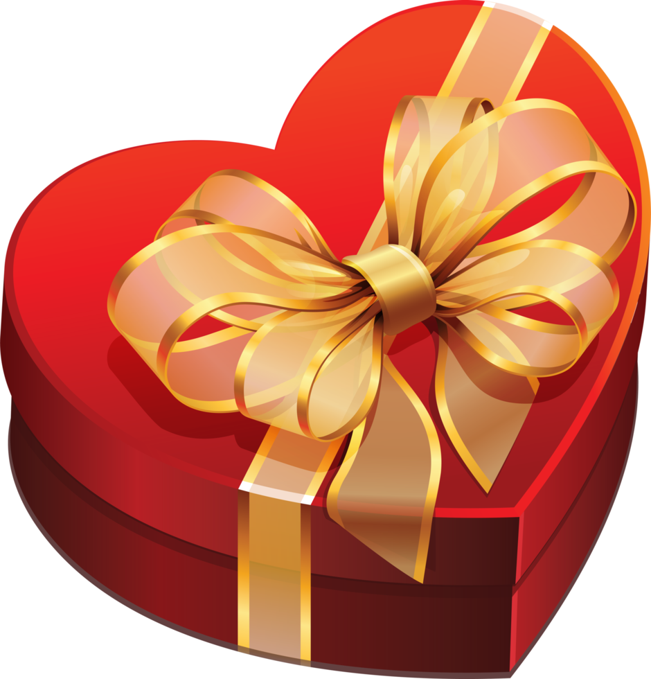 red love gift box with gold ribbon png
