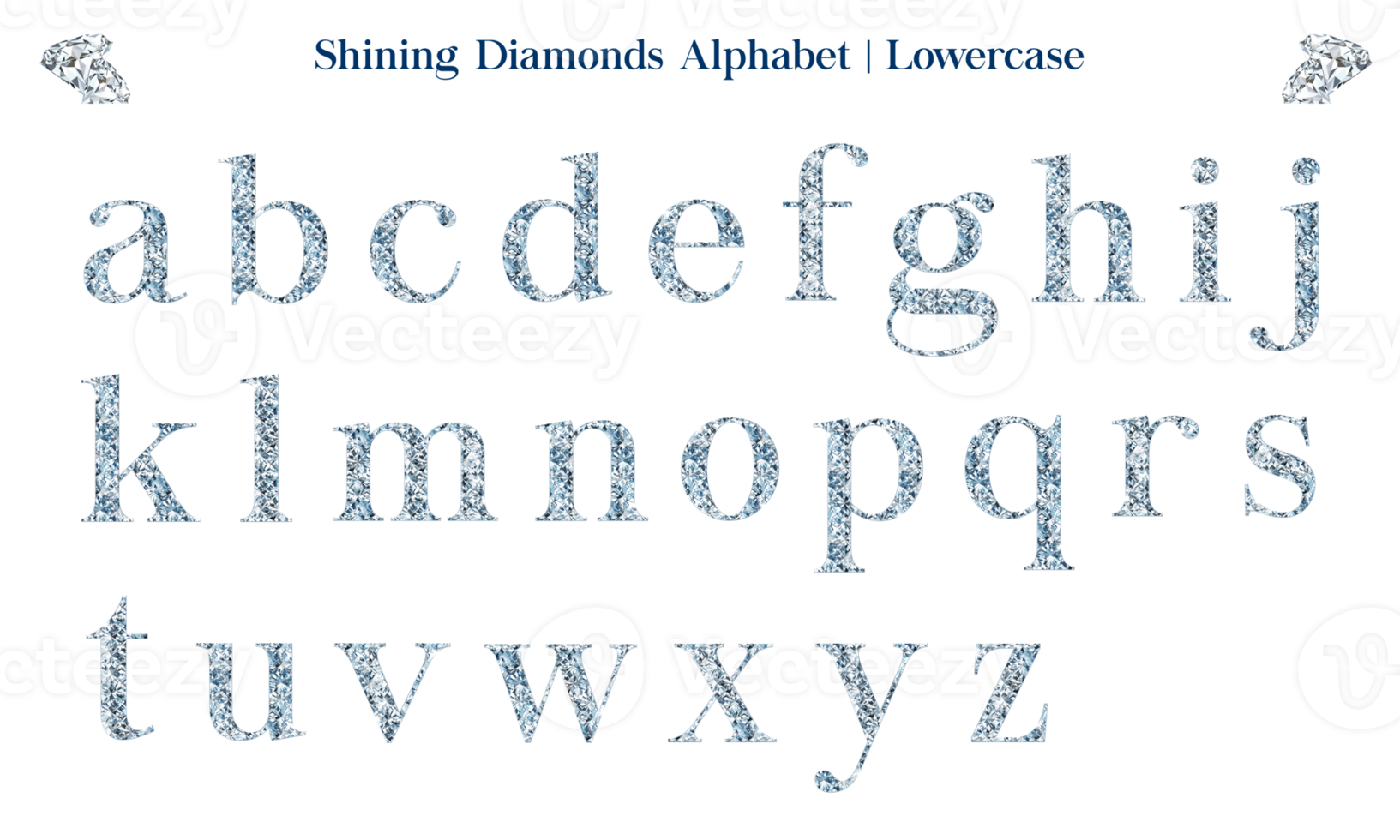 Shining Diamonds Alphabet or Font Set, includes letters in uppercase and lowercase, numbers, punctuation marks and symbols. png