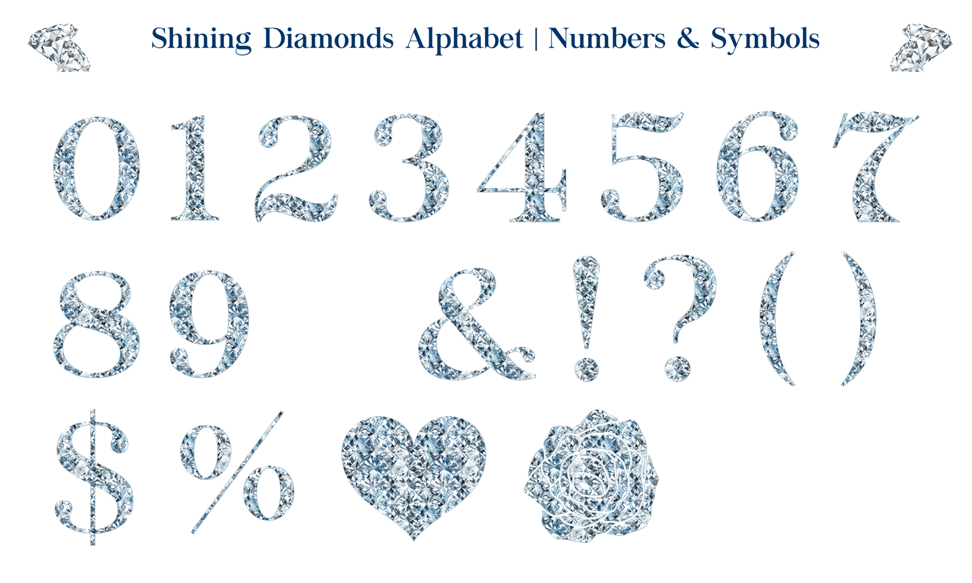 Shining Diamonds Alphabet or Font Set, includes letters in uppercase
